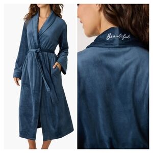 PJ Salvage Plush Blue Velour Robe Size XS